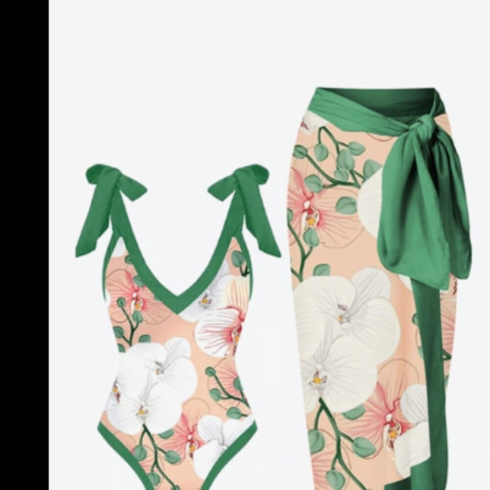 Floral V-Neck Two-Piece Swim Set size 2x